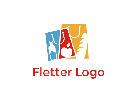 abstract shopping bags with groceries logo