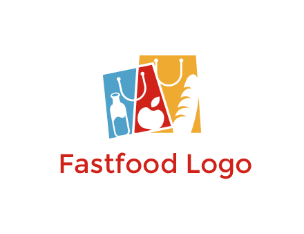 abstract shopping bags with groceries logo