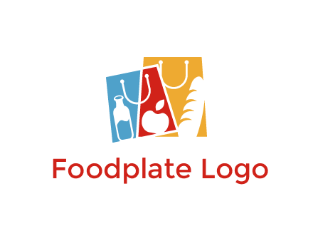 abstract shopping bags with groceries logo