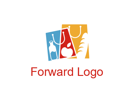 abstract shopping bags with groceries logo