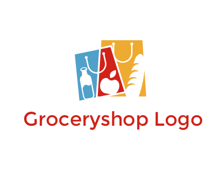 abstract shopping bags with groceries logo