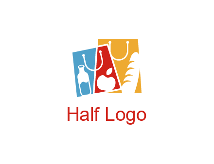 abstract shopping bags with groceries logo