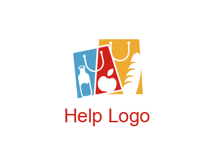 abstract shopping bags with groceries logo