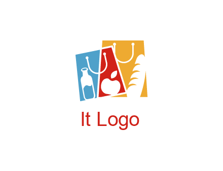abstract shopping bags with groceries logo