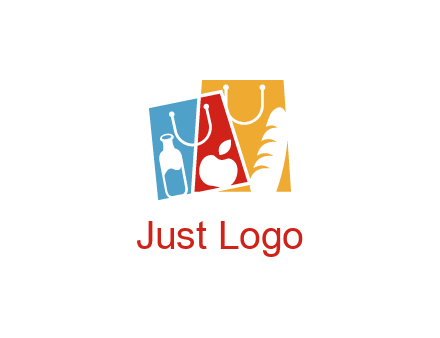 abstract shopping bags with groceries logo