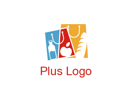 abstract shopping bags with groceries logo