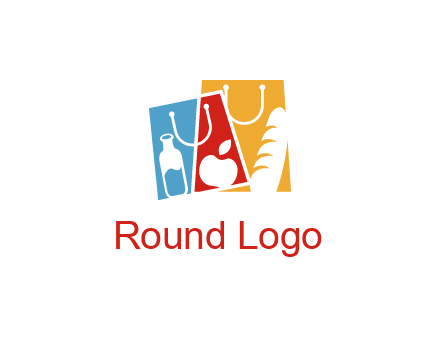 abstract shopping bags with groceries logo