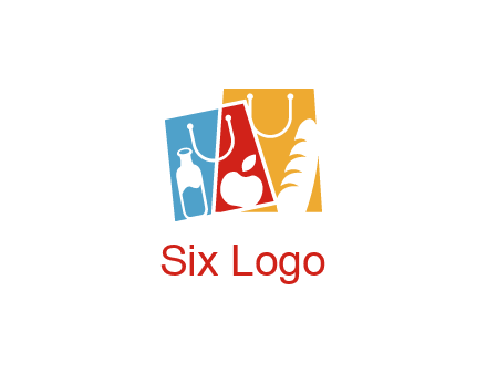 abstract shopping bags with groceries logo