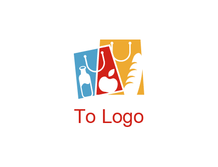 abstract shopping bags with groceries logo