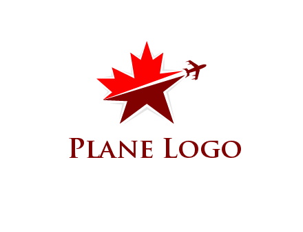 Canada airline or hospitaliity logo with an airplane flying through a maple leaf