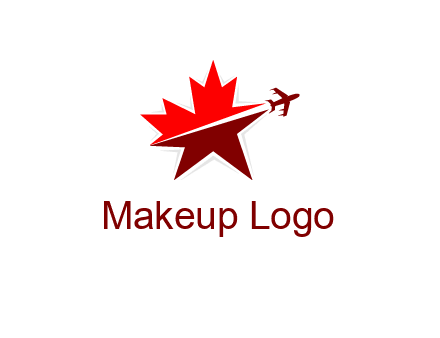 Canada airline or hospitaliity logo with an airplane flying through a maple leaf