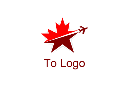 Canada airline or hospitaliity logo with an airplane flying through a maple leaf