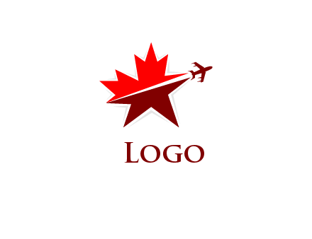 Canada airline or hospitaliity logo with an airplane flying through a maple leaf