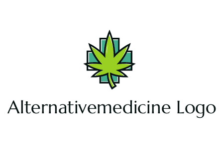 marijuana leaf over a cross o addition sign logo
