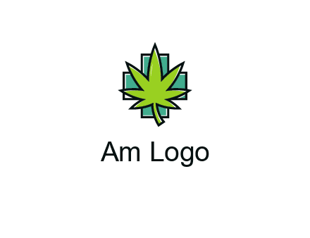 marijuana leaf over a cross o addition sign logo