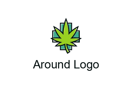 marijuana leaf over a cross o addition sign logo