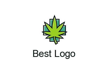 marijuana leaf over a cross o addition sign logo