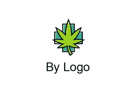 marijuana leaf over a cross o addition sign logo