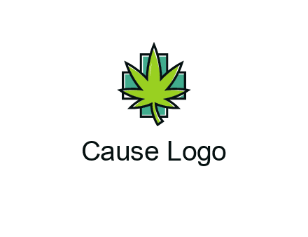 marijuana leaf over a cross o addition sign logo