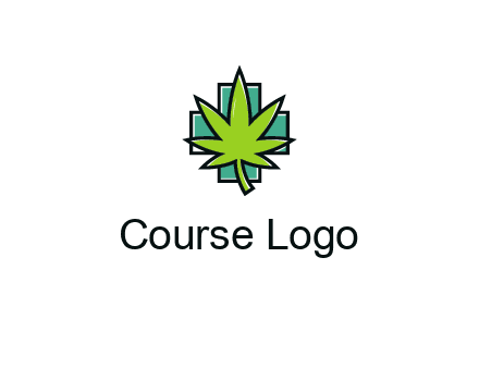 marijuana leaf over a cross o addition sign logo