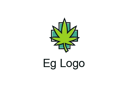 marijuana leaf over a cross o addition sign logo