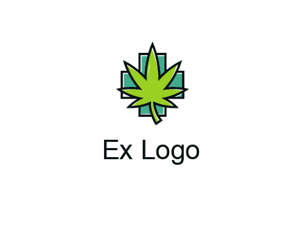 marijuana leaf over a cross o addition sign logo