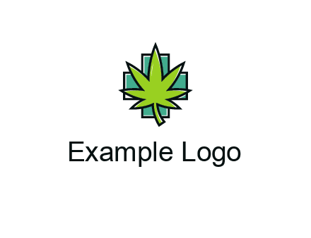 marijuana leaf over a cross o addition sign logo