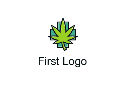 marijuana leaf over a cross o addition sign logo