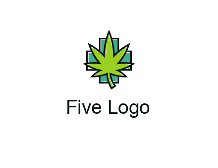 marijuana leaf over a cross o addition sign logo