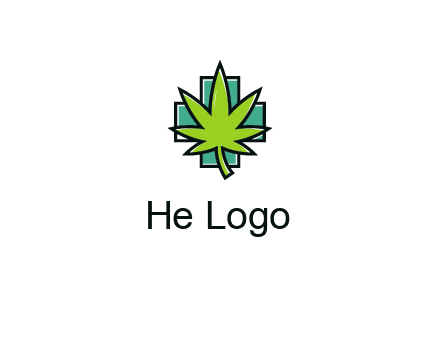 marijuana leaf over a cross o addition sign logo
