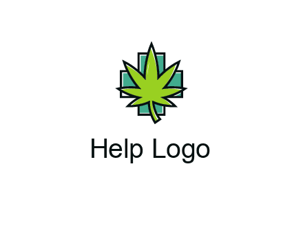marijuana leaf over a cross o addition sign logo