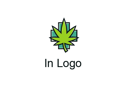 marijuana leaf over a cross o addition sign logo
