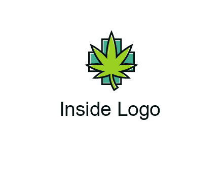 marijuana leaf over a cross o addition sign logo