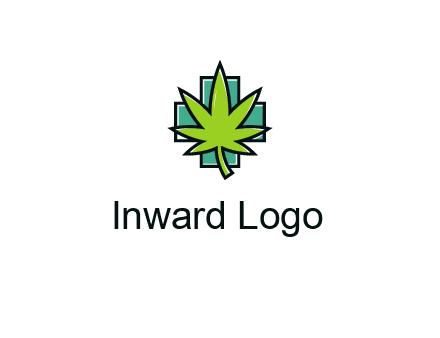 marijuana leaf over a cross o addition sign logo