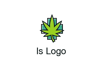 marijuana leaf over a cross o addition sign logo