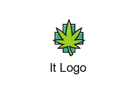 marijuana leaf over a cross o addition sign logo