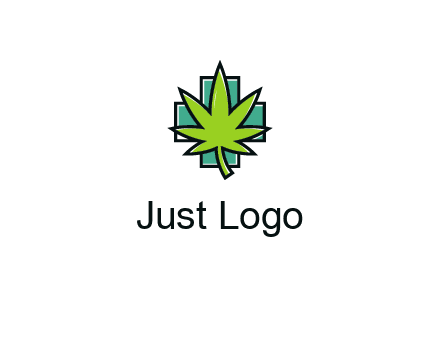 marijuana leaf over a cross o addition sign logo