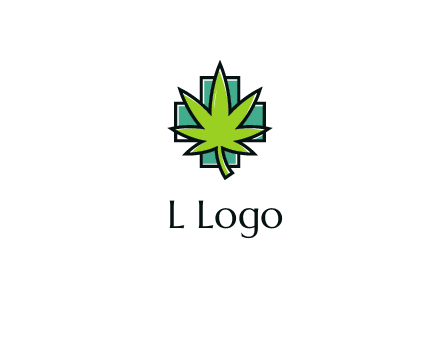 marijuana leaf over a cross o addition sign logo