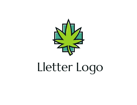 marijuana leaf over a cross o addition sign logo