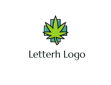 marijuana leaf over a cross o addition sign logo