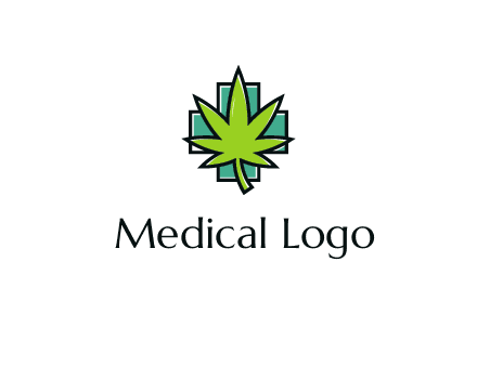 marijuana leaf over a cross o addition sign logo