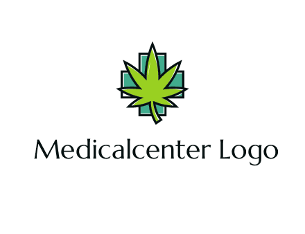 marijuana leaf over a cross o addition sign logo
