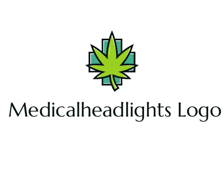 marijuana leaf over a cross o addition sign logo