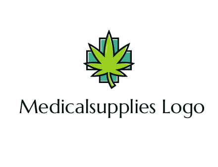 marijuana leaf over a cross o addition sign logo