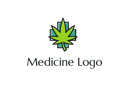 marijuana leaf over a cross o addition sign logo