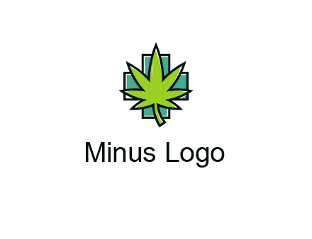 marijuana leaf over a cross o addition sign logo