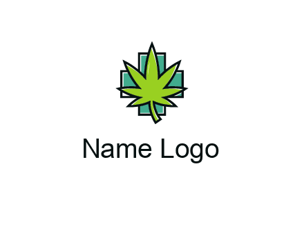 marijuana leaf over a cross o addition sign logo