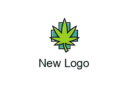 marijuana leaf over a cross o addition sign logo