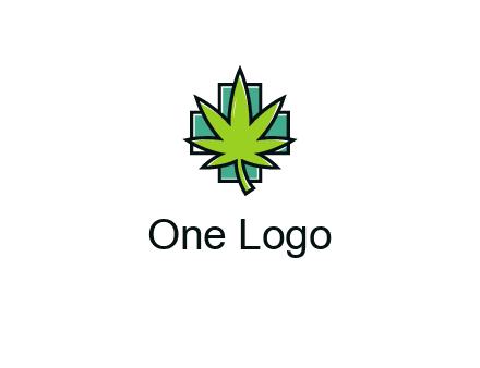 marijuana leaf over a cross o addition sign logo