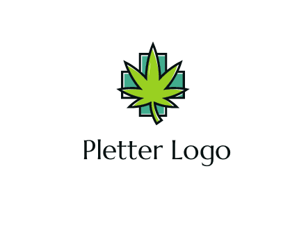 marijuana leaf over a cross o addition sign logo